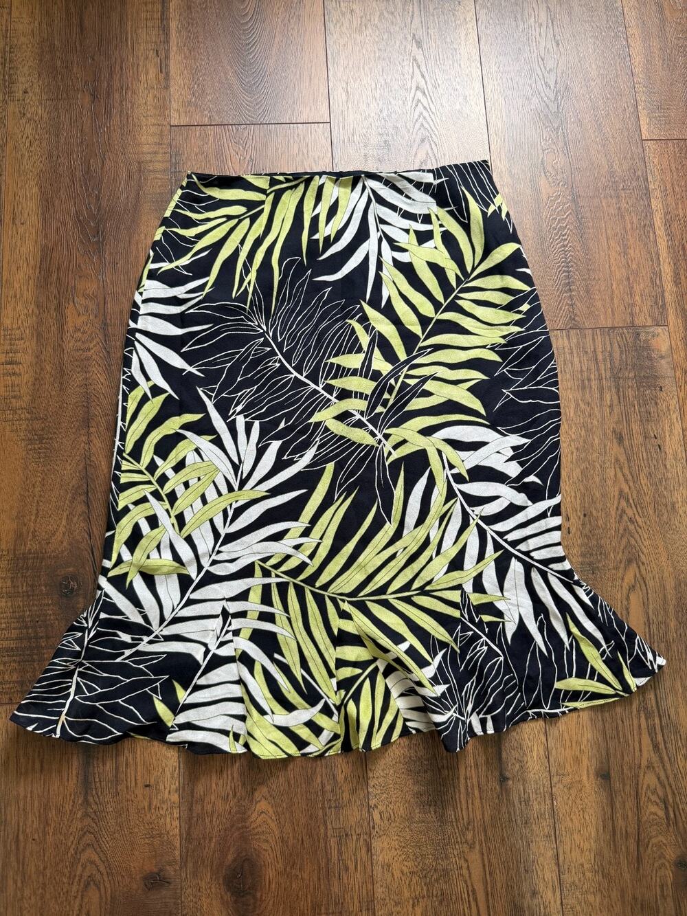 Vintage Talbots Pure Silk Tropical Floral Midi Skirt Size 8